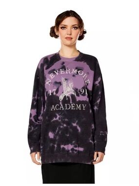 Wednesday Nevermore Academy Tie-Dye Crewneck Sweatshirt - Purple/Black